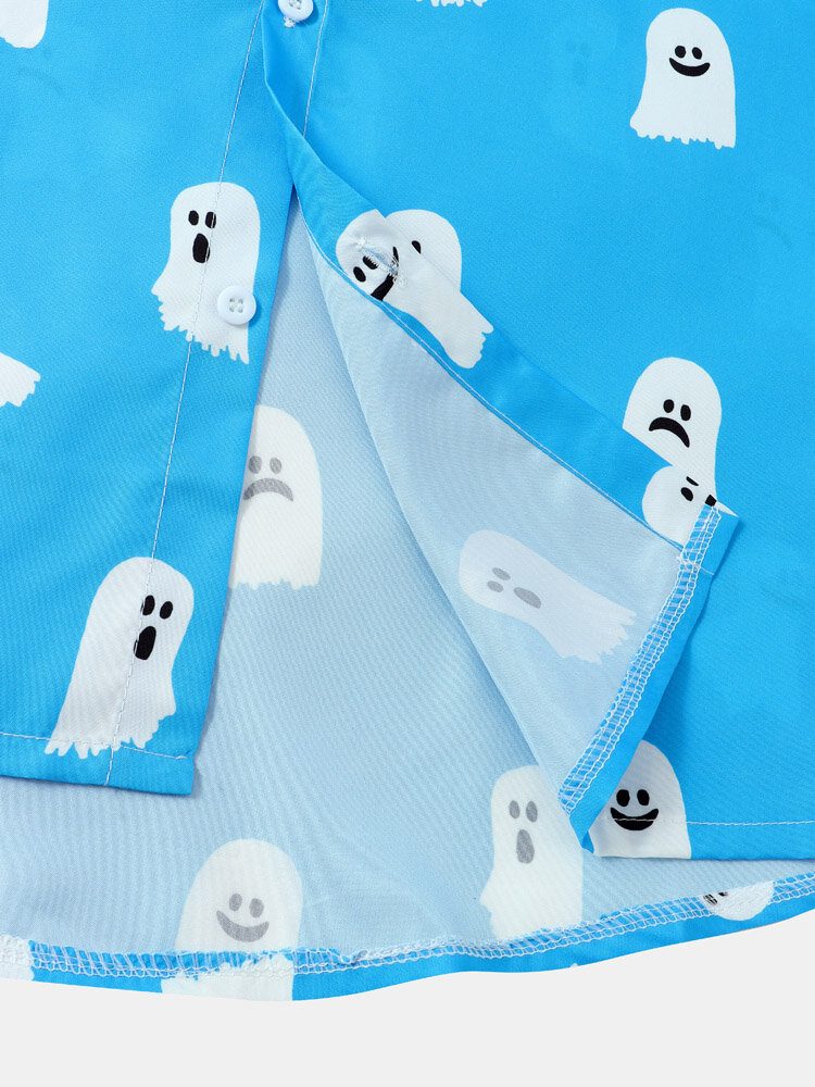 Menn Halloween All Over Ghost Print Button Uformelle Kortermede Skjorter