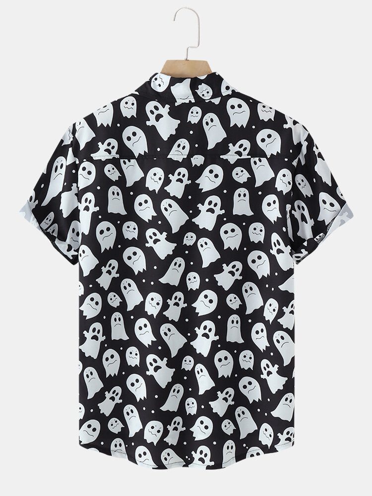 Menn Halloween Allover Ghost Print Button Up Lomme Fritidsskjorter