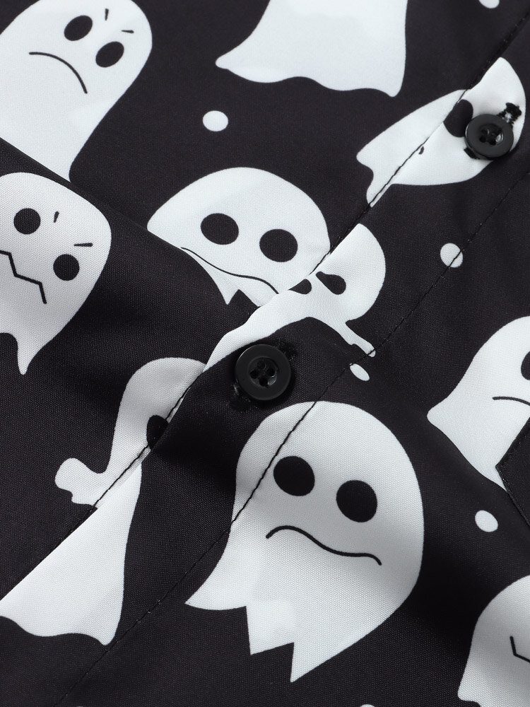 Menn Halloween Allover Ghost Print Button Up Lomme Fritidsskjorter