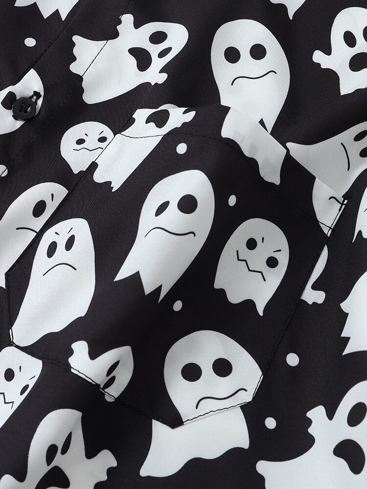 Menn Halloween Allover Ghost Print Button Up Lomme Fritidsskjorter