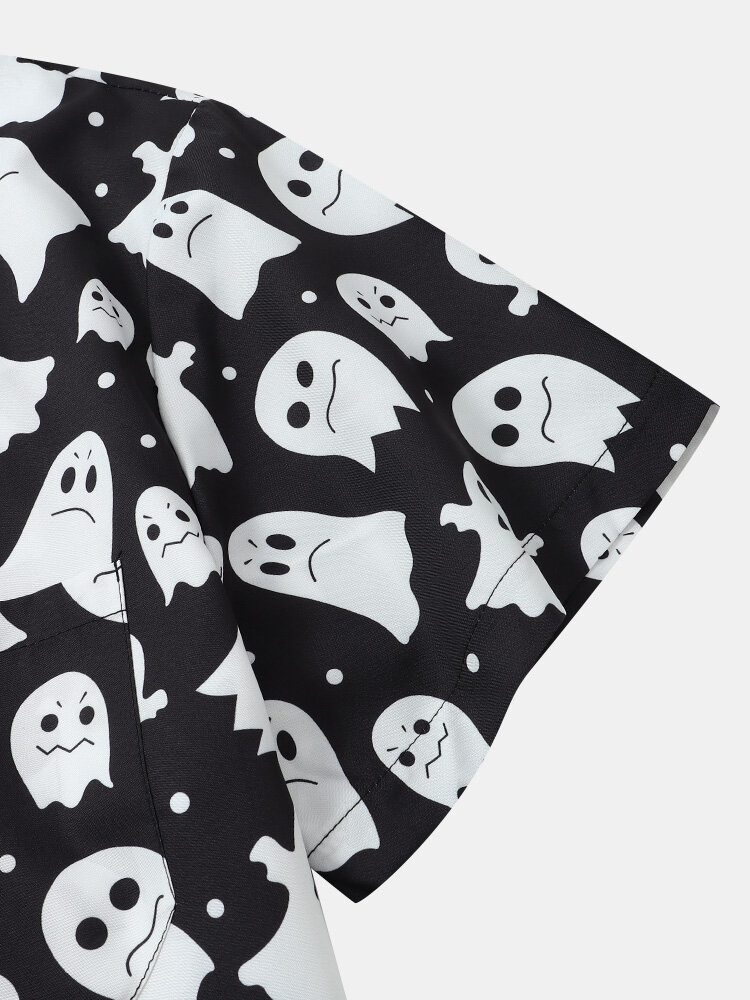 Menn Halloween Allover Ghost Print Button Up Lomme Fritidsskjorter