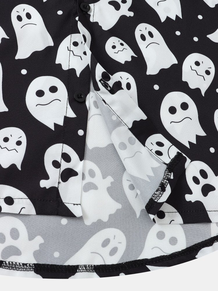 Menn Halloween Allover Ghost Print Button Up Lomme Fritidsskjorter