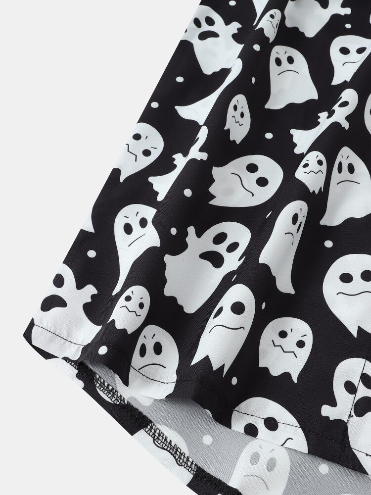 Menn Halloween Allover Ghost Print Button Up Lomme Fritidsskjorter