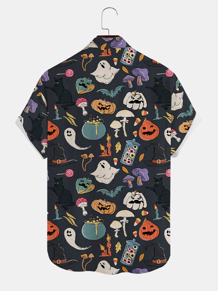 Menn Halloween Pumpkin Ghost Pattern Brystlomme Morsomme Skjorter