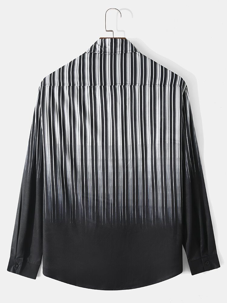 Menn Ombre Pinstriped Patchwork Lapel Collar Long-sleeve Casual Skjorter