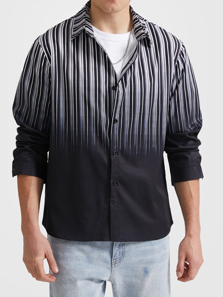 Menn Ombre Pinstriped Patchwork Lapel Collar Long-sleeve Casual Skjorter