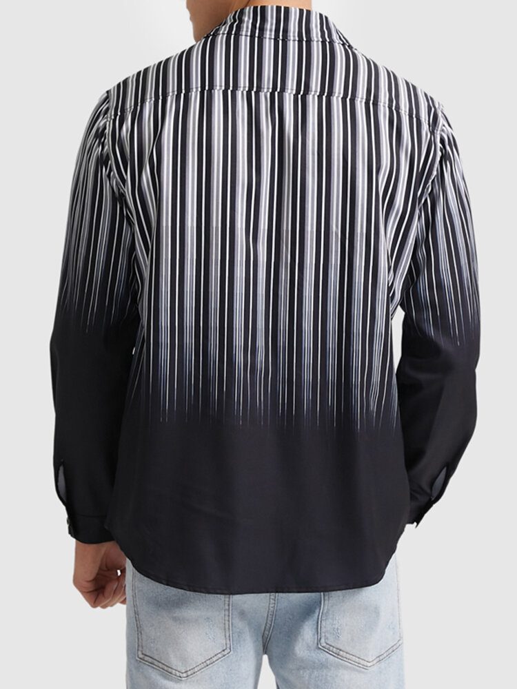 Menn Ombre Pinstriped Patchwork Lapel Collar Long-sleeve Casual Skjorter