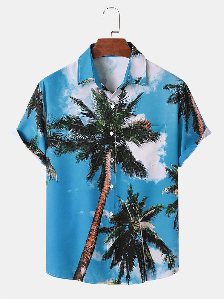 Menn Palm Tree Print Hawaii Style Graceful Leisure Alle Matchende Hudvennlige Skjorter