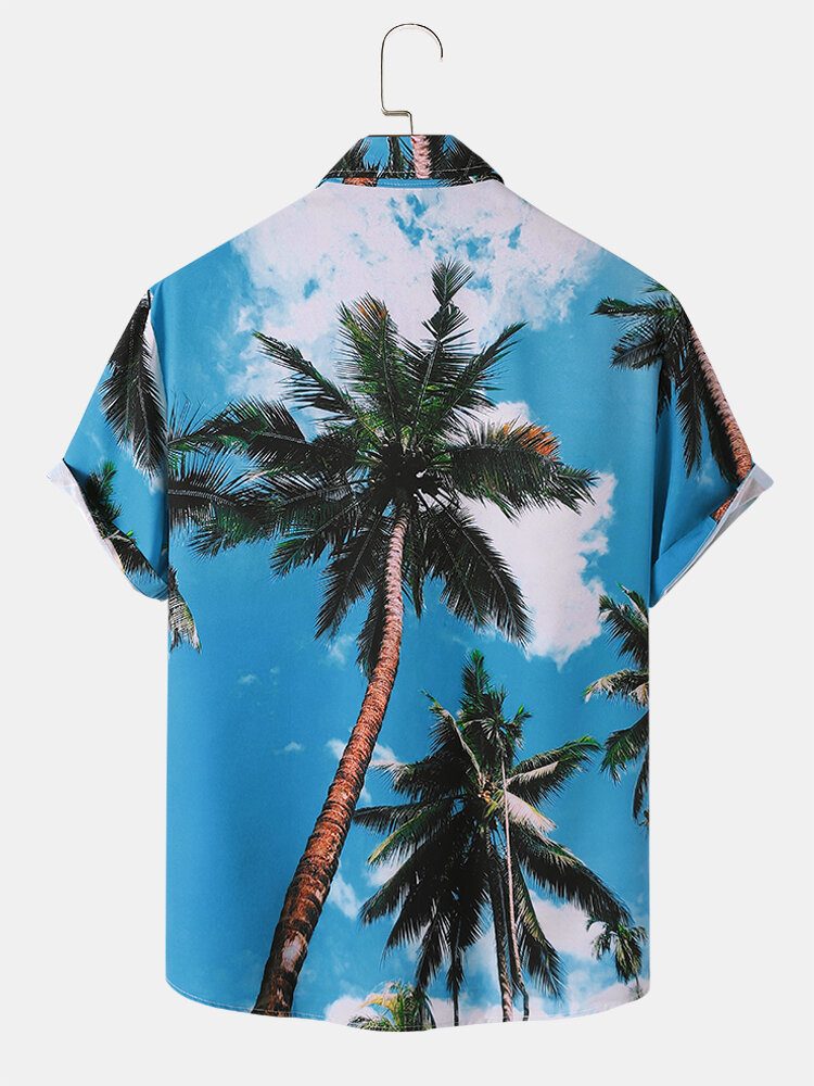 Menn Palm Tree Print Hawaii Style Graceful Leisure Alle Matchende Hudvennlige Skjorter