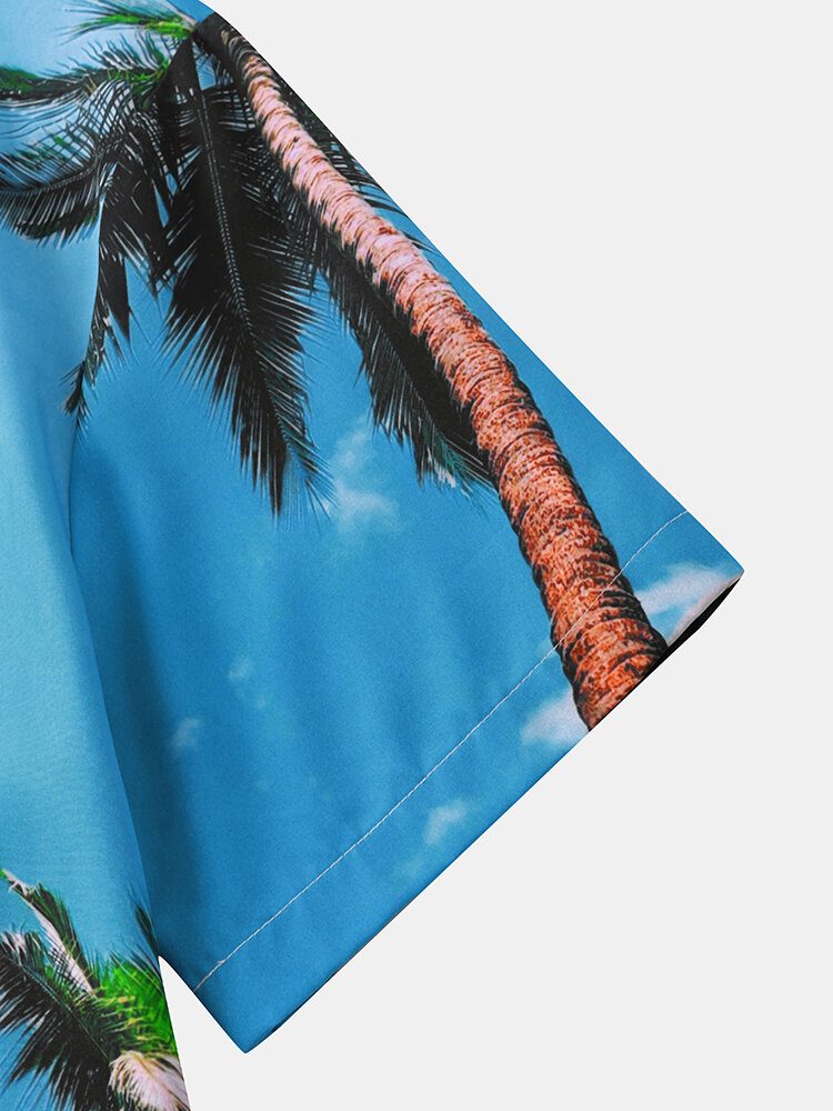 Menn Palm Tree Print Hawaii Style Graceful Leisure Alle Matchende Hudvennlige Skjorter