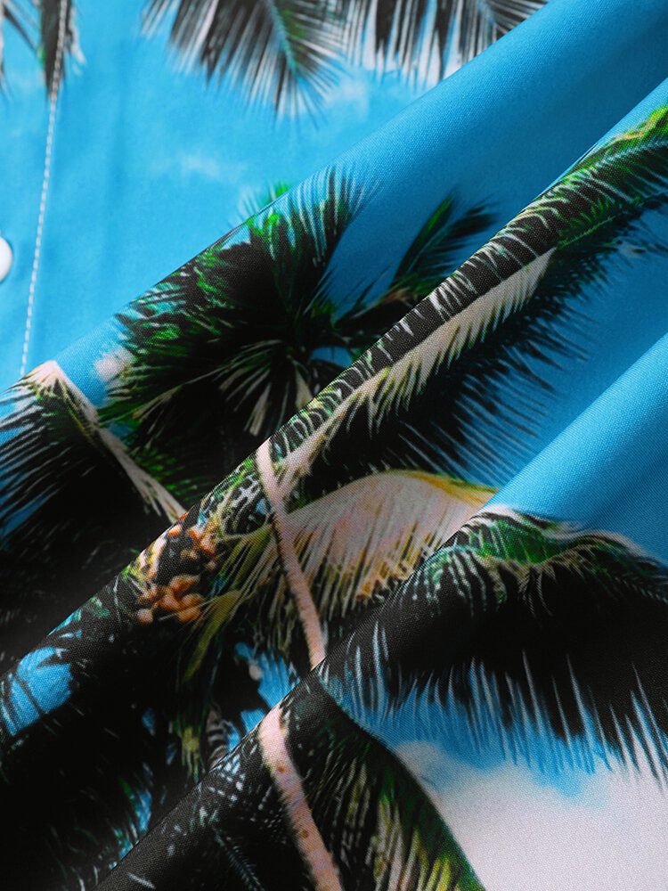 Menn Palm Tree Print Hawaii Style Graceful Leisure Alle Matchende Hudvennlige Skjorter