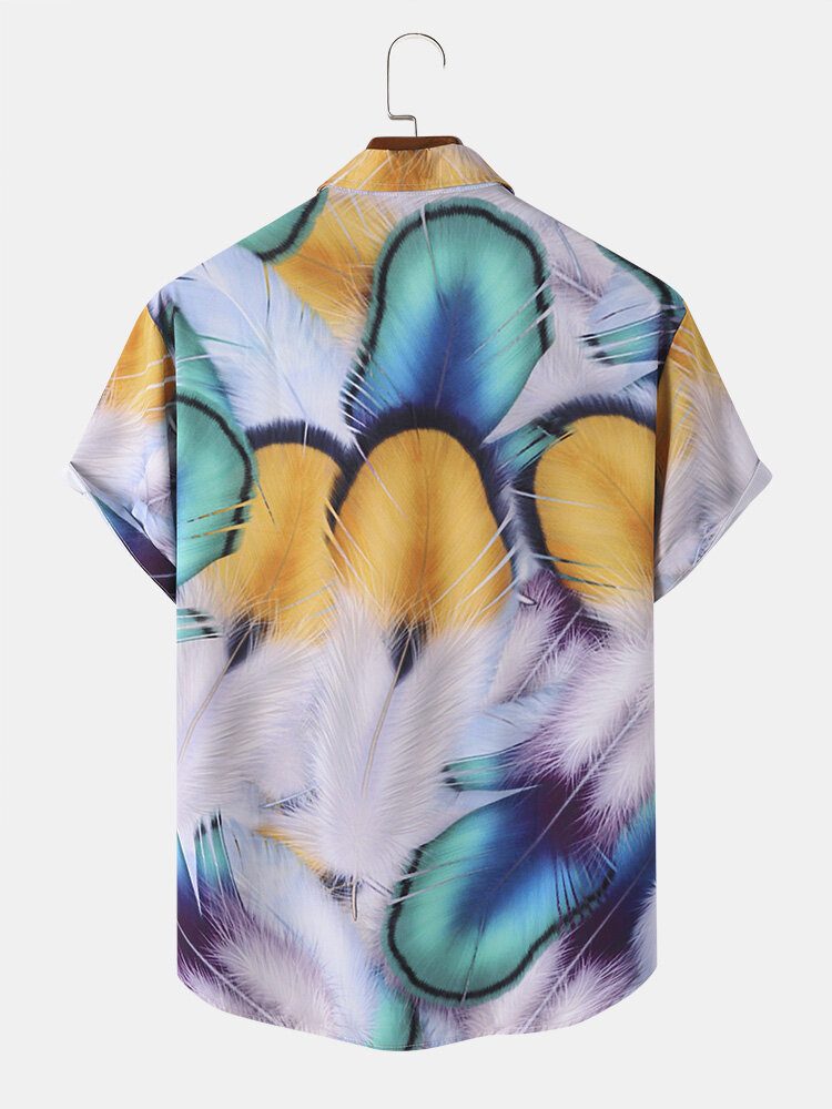 Menn Peacock Feather Print Graceful Leisure Alle Matchende Hudvennlige Skjorter