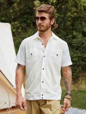 Menn Solid Frontknapper Brystlomme Camping Style Alle Matchede Skjorter