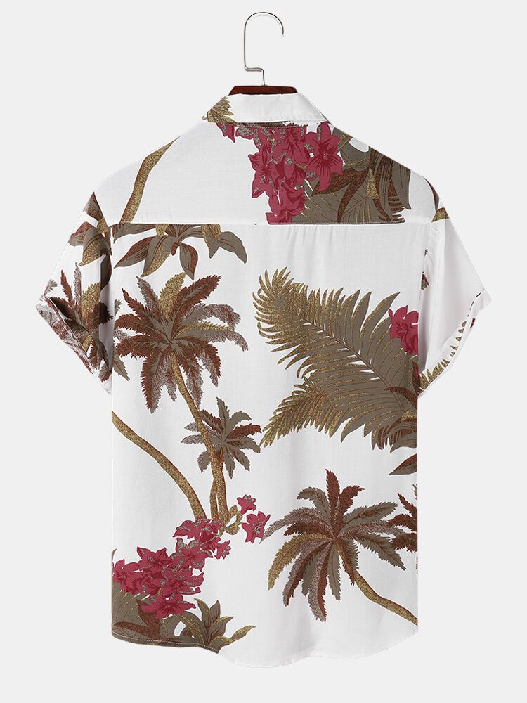 Menn Tropical Leaf Hawaii Style Casual Hudvennlig Matchende Myke Skjorter