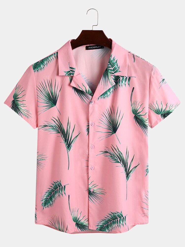 Menn Tropical Leaf Print Feriestil Uformelt Skjortesett