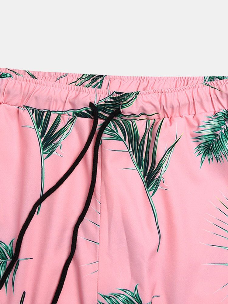 Menn Tropical Leaf Print Feriestil Uformelt Skjortesett