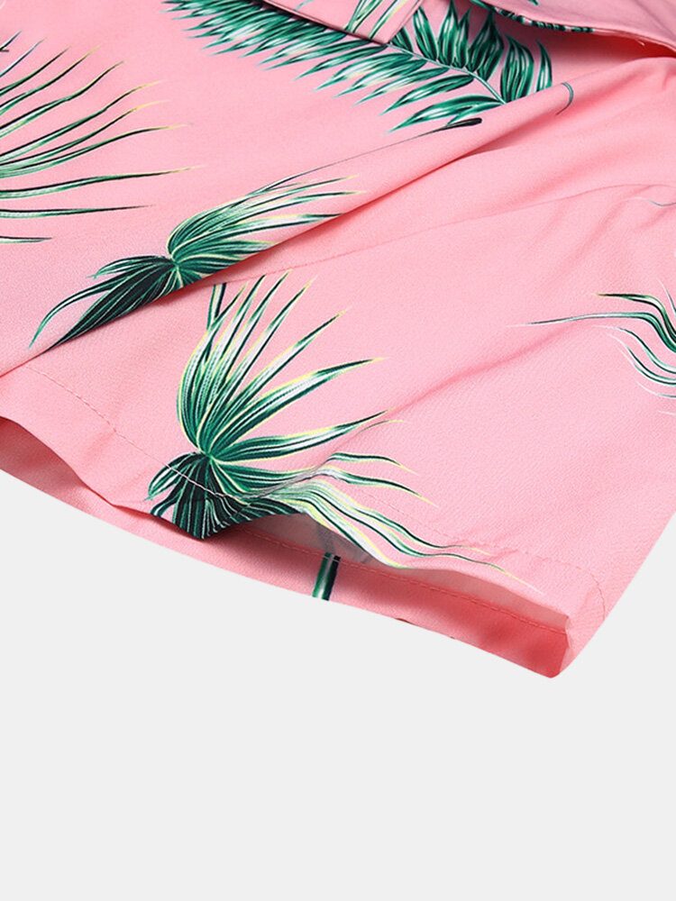 Menn Tropical Leaf Print Feriestil Uformelt Skjortesett