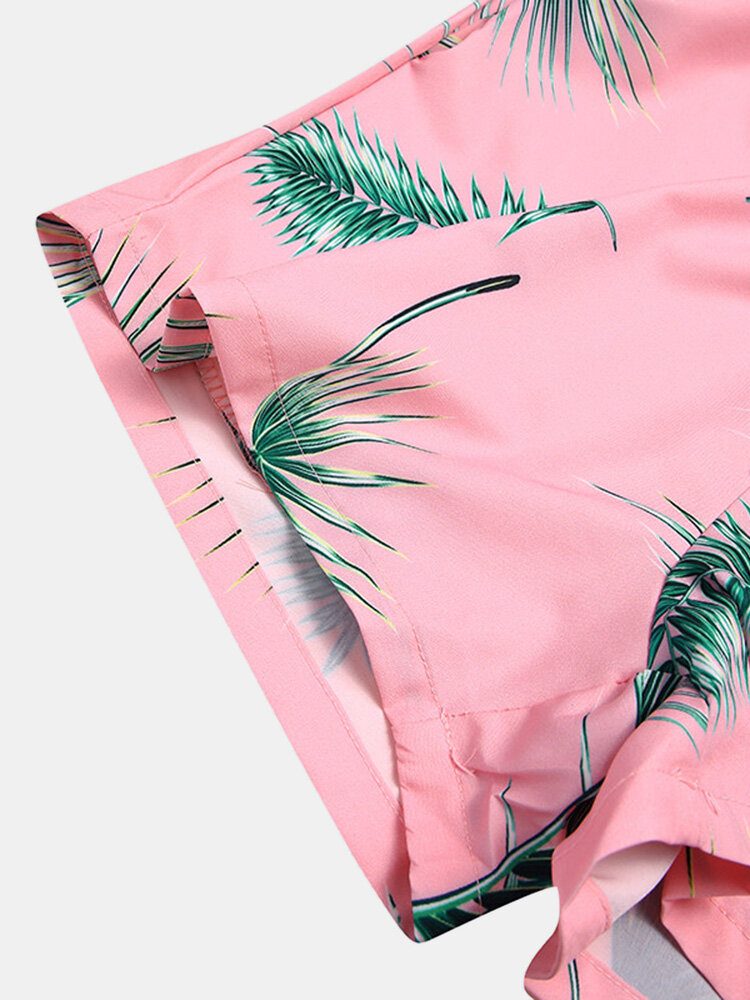 Menn Tropical Leaf Print Feriestil Uformelt Skjortesett