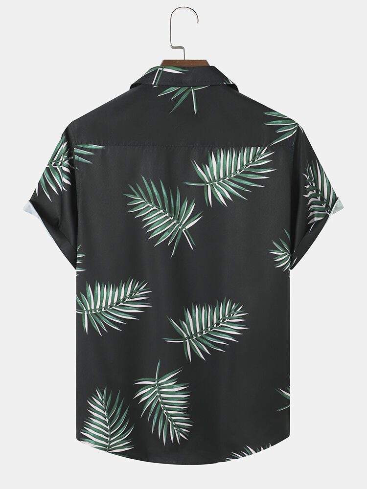 Menn Tropical Leaf Print Kortermet Hem Cuff Street Casual Skjorter