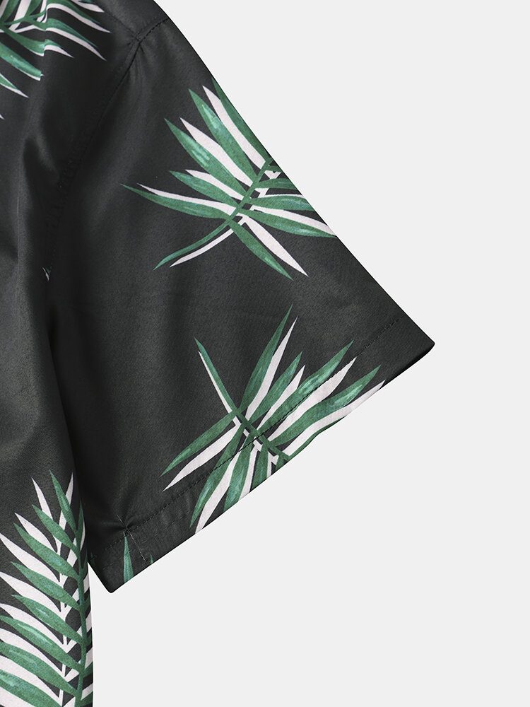 Menn Tropical Leaf Print Kortermet Hem Cuff Street Casual Skjorter