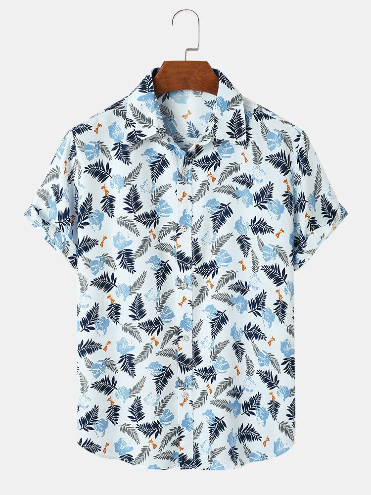 Menn Tropical Leave Print Lapel Regular Fit Holiday Casual Kortermede Skjorter