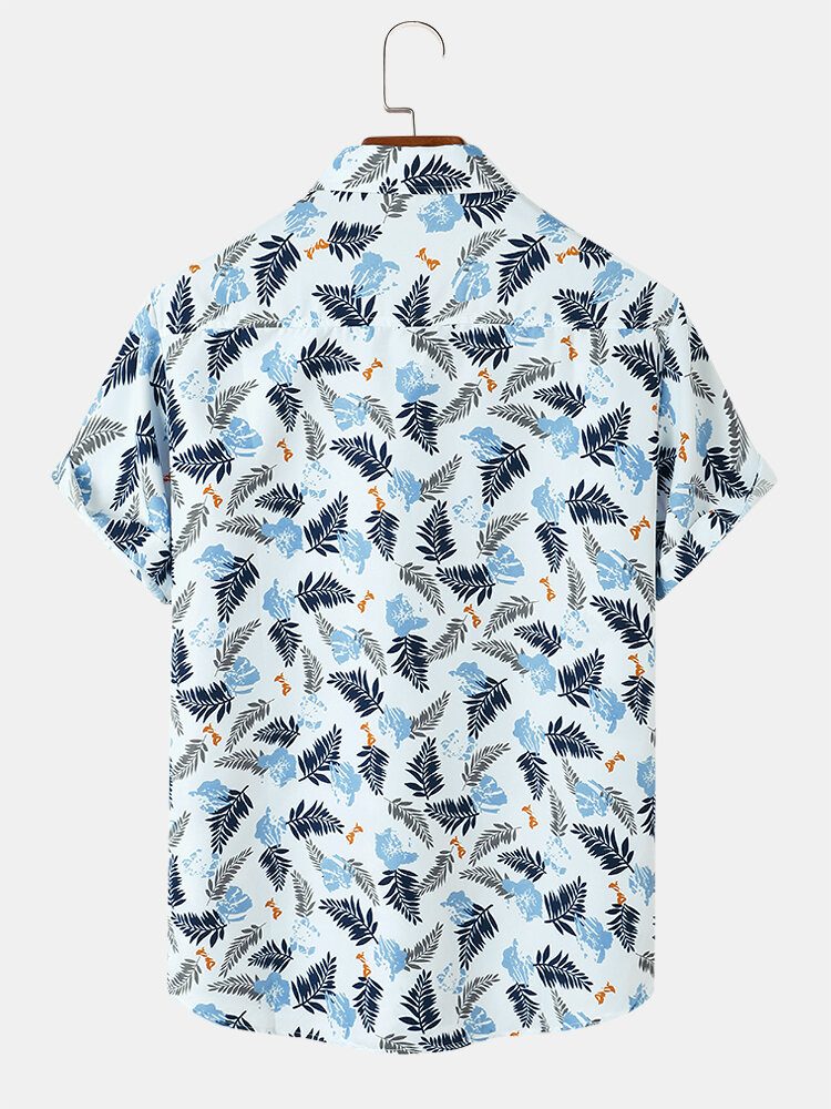 Menn Tropical Leave Print Lapel Regular Fit Holiday Casual Kortermede Skjorter