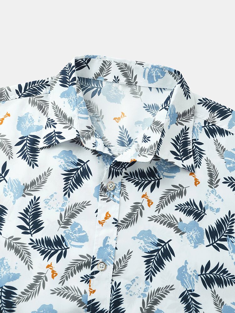 Menn Tropical Leave Print Lapel Regular Fit Holiday Casual Kortermede Skjorter