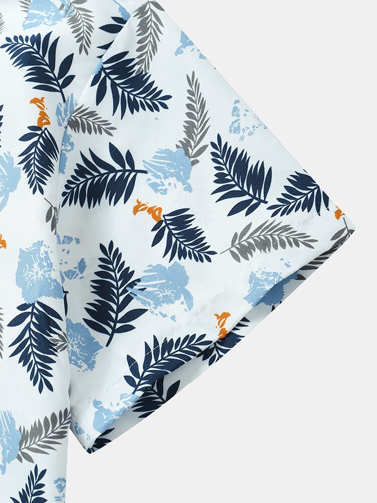 Menn Tropical Leave Print Lapel Regular Fit Holiday Casual Kortermede Skjorter