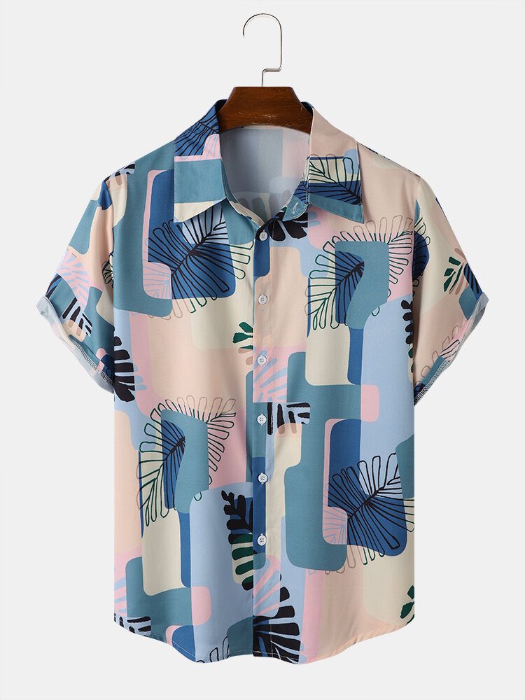 Menn Tropical Leaves Colorful Print Pocket Alle Matchende Hudvennlige Skjorter