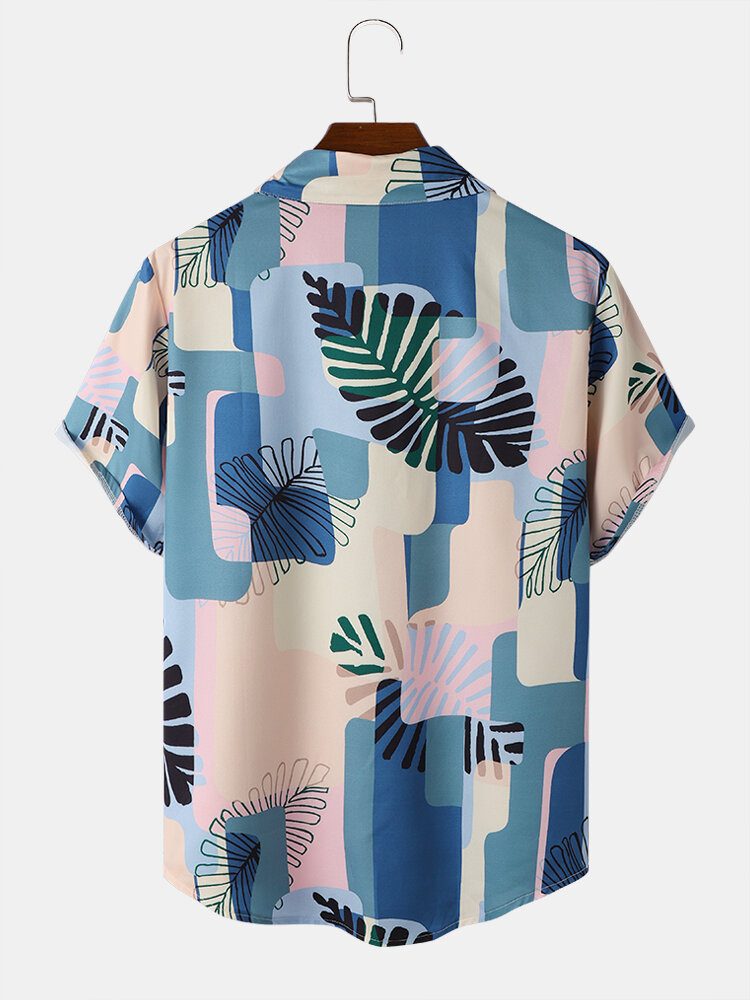 Menn Tropical Leaves Colorful Print Pocket Alle Matchende Hudvennlige Skjorter