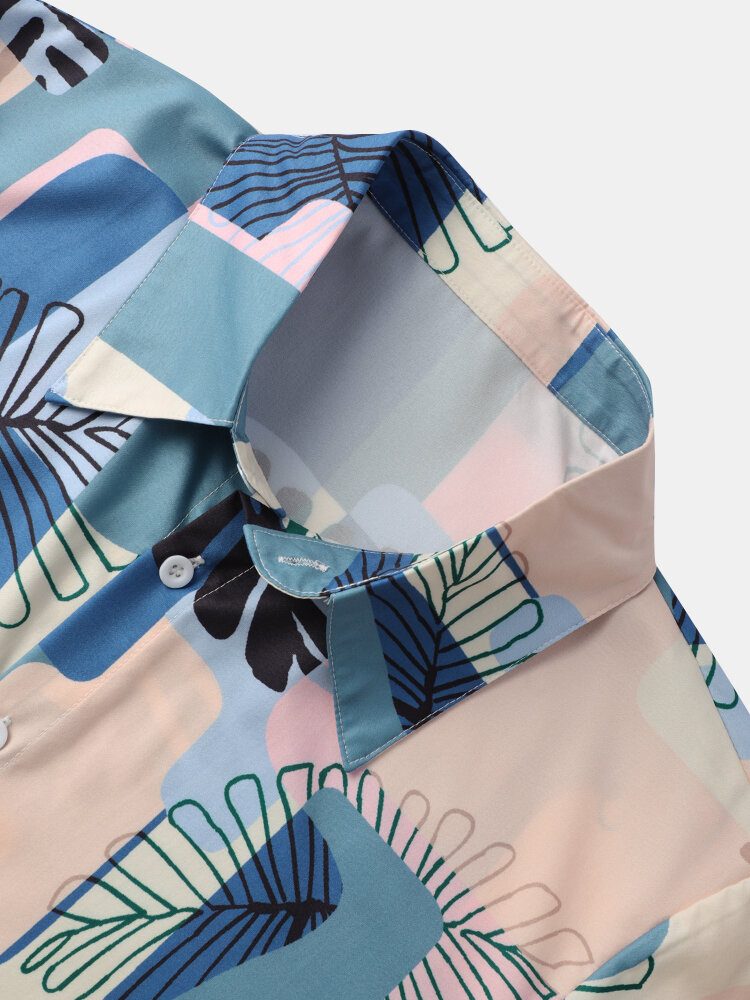 Menn Tropical Leaves Colorful Print Pocket Alle Matchende Hudvennlige Skjorter