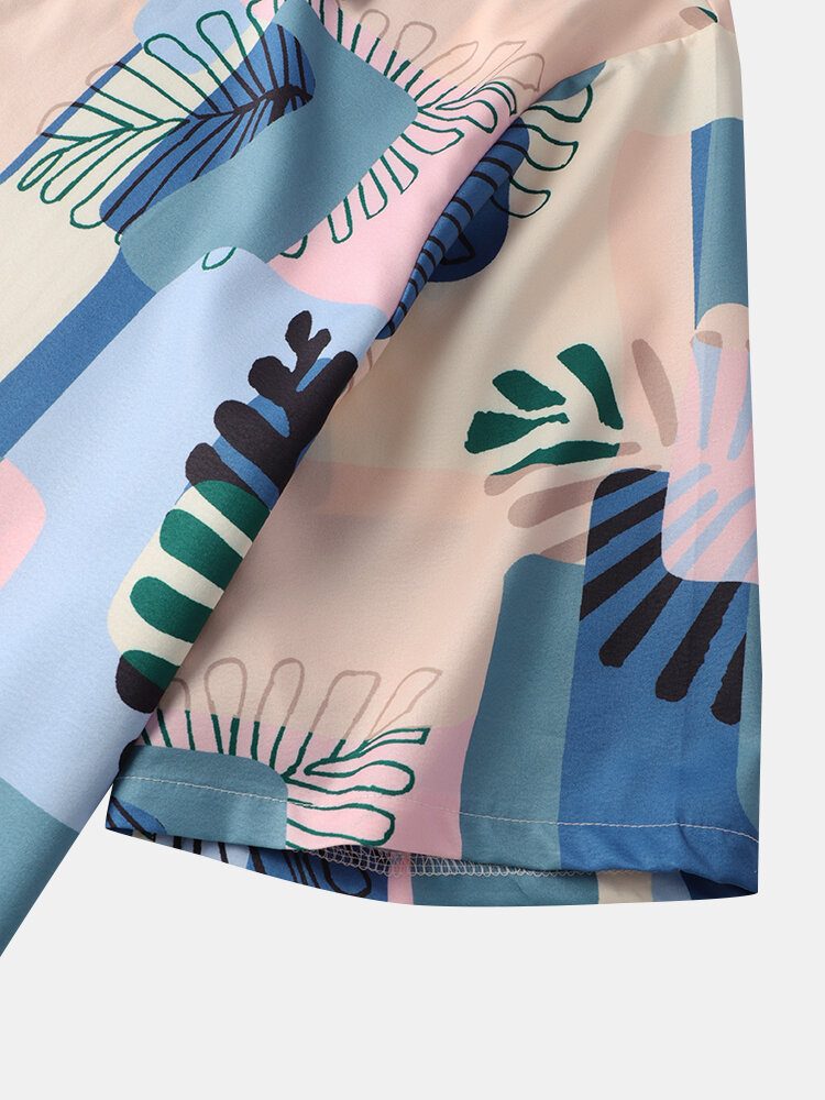 Menn Tropical Leaves Colorful Print Pocket Alle Matchende Hudvennlige Skjorter