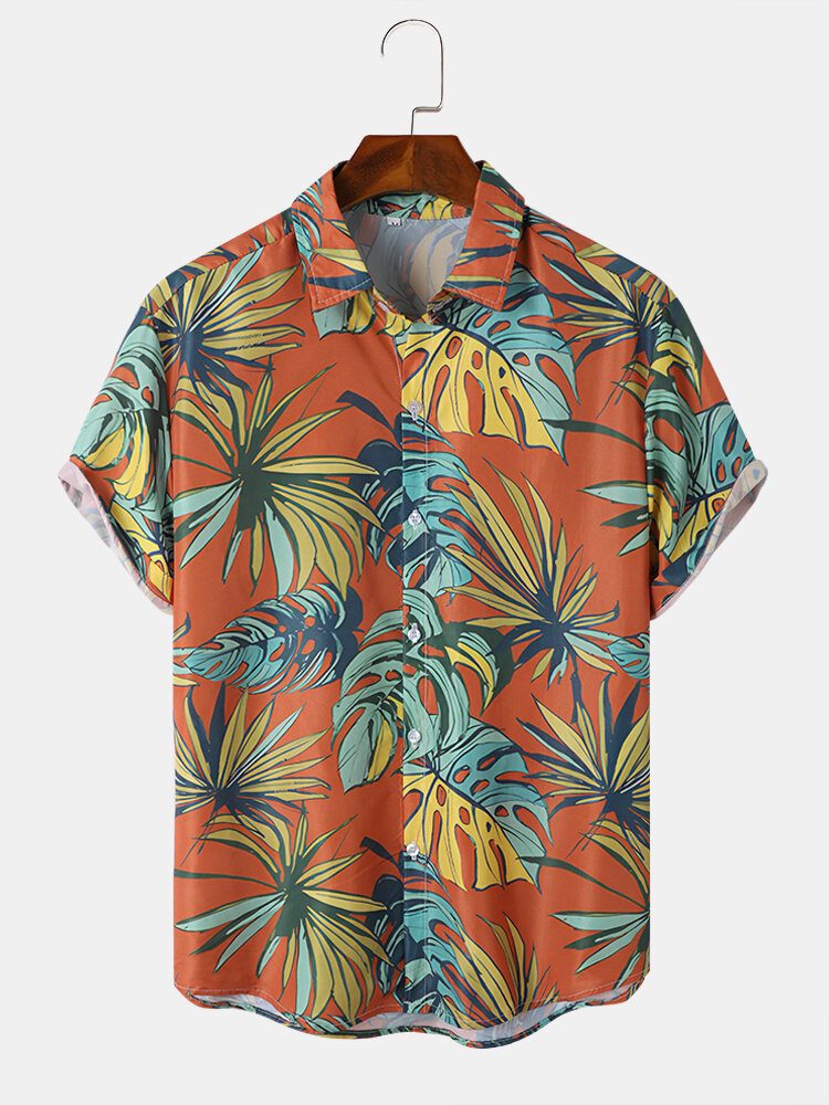 Menn Tropical Leaves Print Ferie Myk Behagelig Pustende Alle Matchende Skjorter