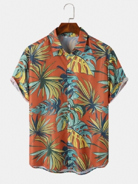 Menn Tropical Leaves Print Ferie Myk Behagelig Pustende Alle Matchende Skjorter