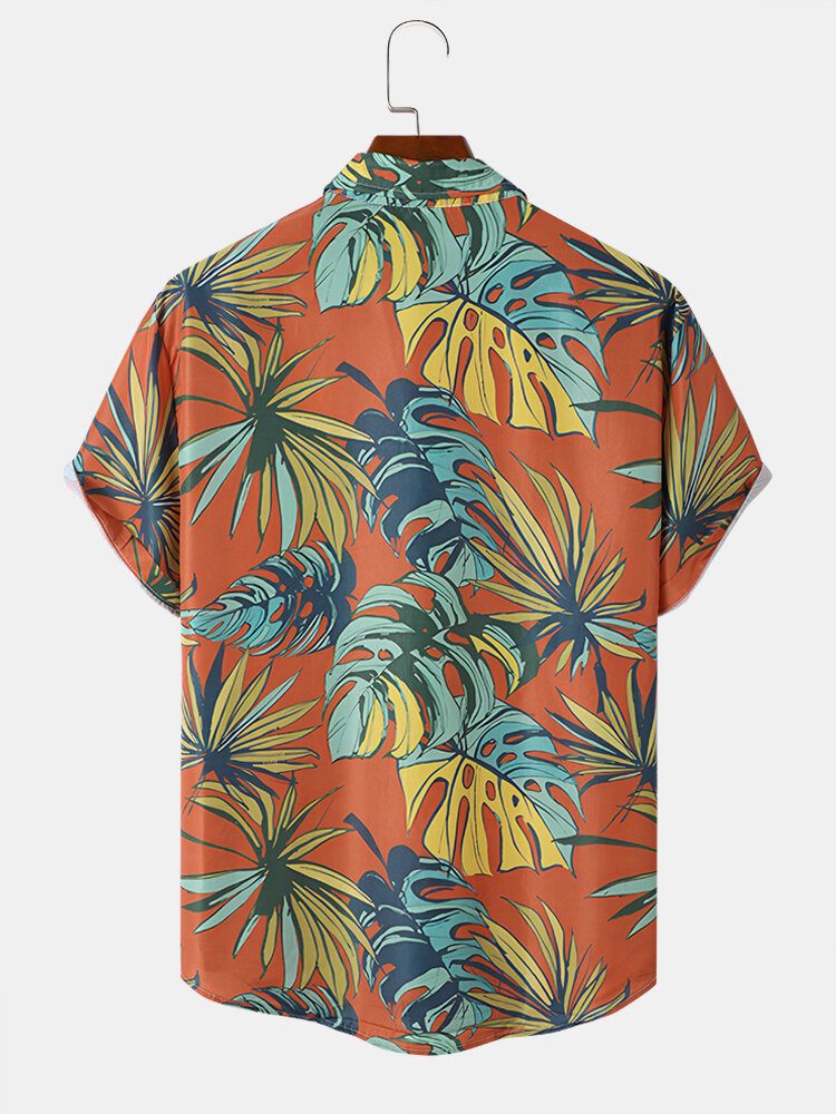 Menn Tropical Leaves Print Ferie Myk Behagelig Pustende Alle Matchende Skjorter