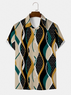 Menn Waves Patchwork Print Hem Cuff Kortermede Fritidsskjorter