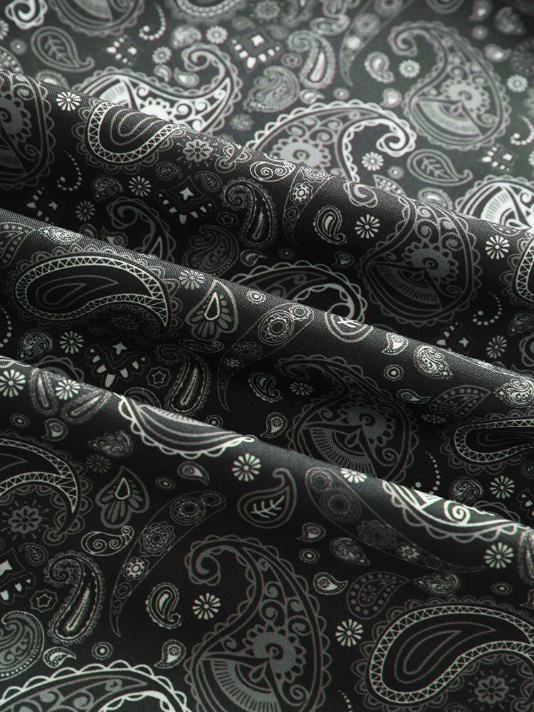 Monokrom Paisley Print Button Up Kortermede Skjorter For Menn