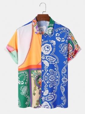 Paisley Fargeblokktrykk For Menn Med Kortermede Ferieskjorter
