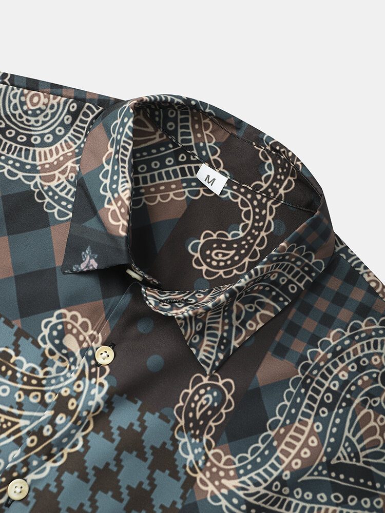 Paisley Mix Print Lapel Etnisk Stil Kortermede Skjorter