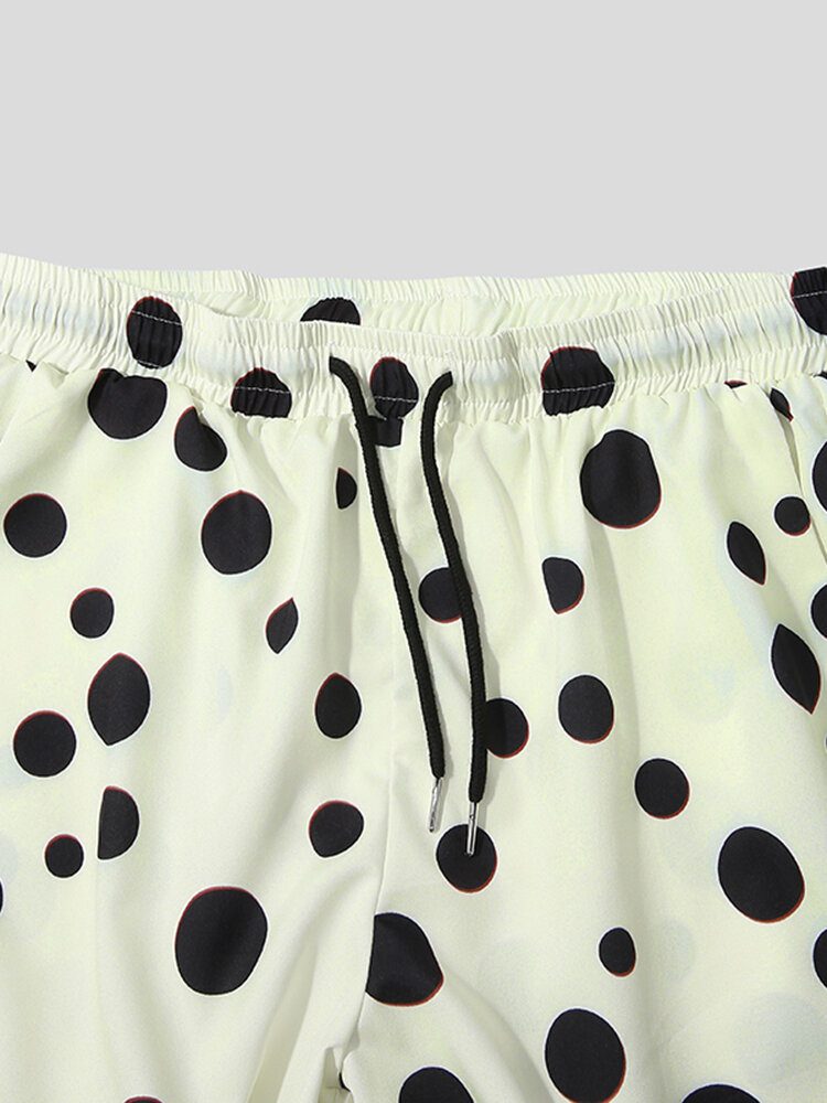 Polka Dot Print Lapel Snøring Shorts Uformelle Skjorter Shorts