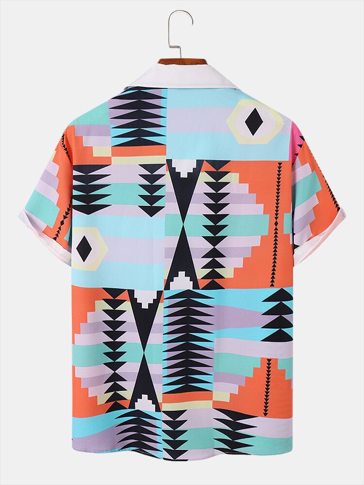 Skjorter Med Geometrisk Trykk For Menn Kortermet Hawaii-stil