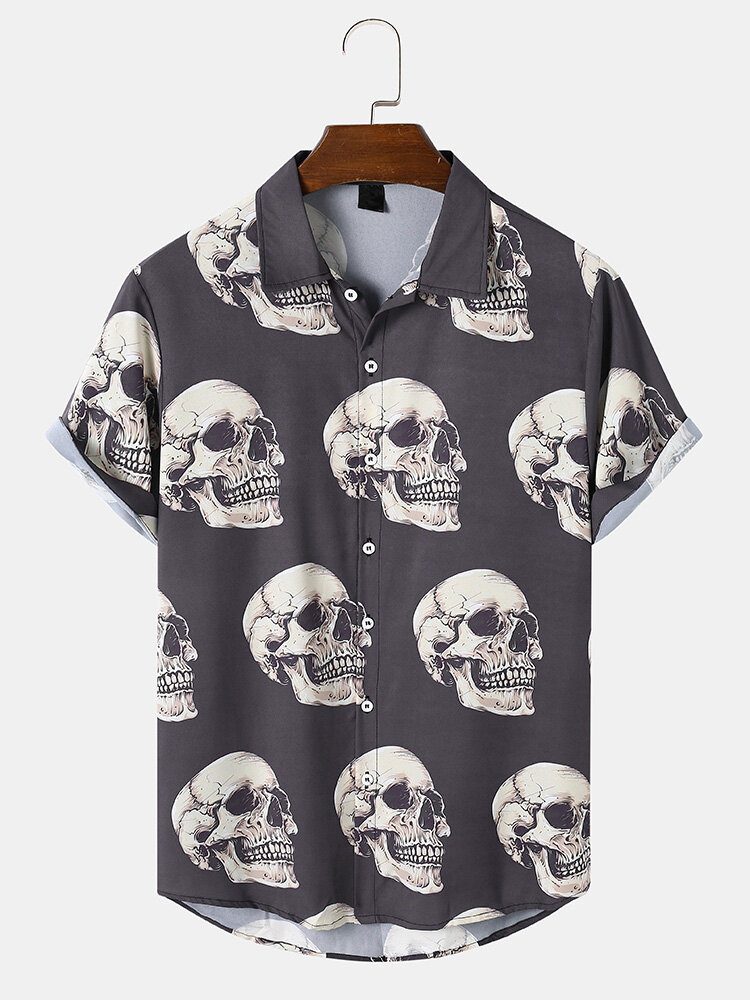 Skull Cartoon Casual Skjorter For Menn