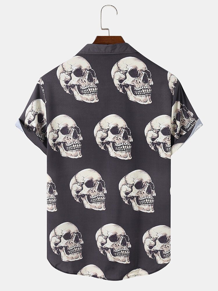 Skull Cartoon Casual Skjorter For Menn