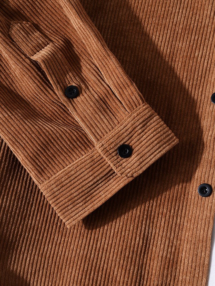 Solid Corduroy Doble Lommer Button Lapel Shirt