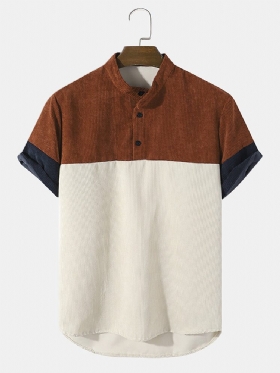 Standkrage For Menn Corduroy Color Block Casual Skjorter