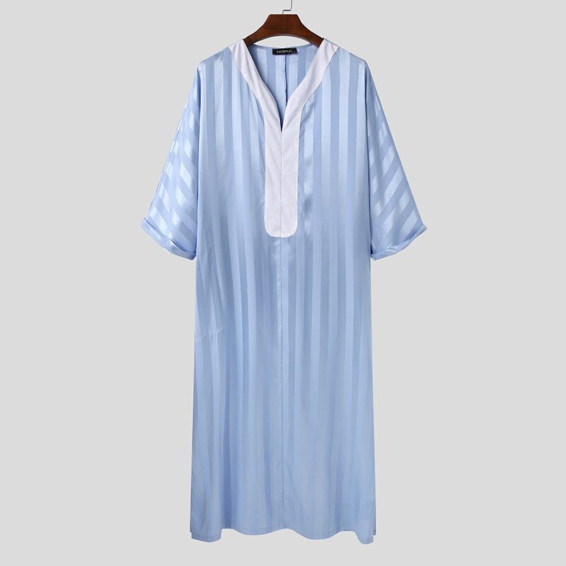 Stripete V-hals Stripete V-hals Glatt Lange Casual Robe-skjorter