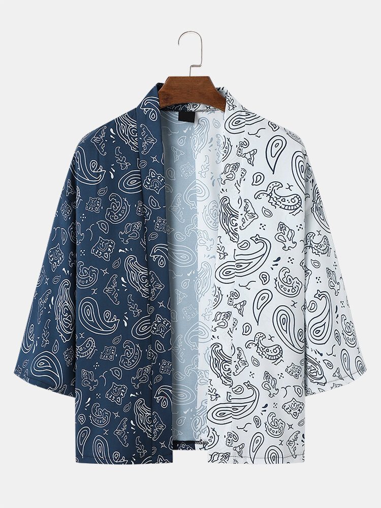 Tofarget Paisley-trykk For Menn Åpen Foran Løs Kimono