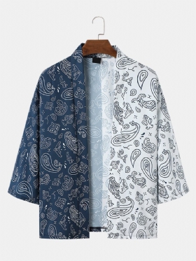 Tofarget Paisley-trykk For Menn Åpen Foran Løs Kimono