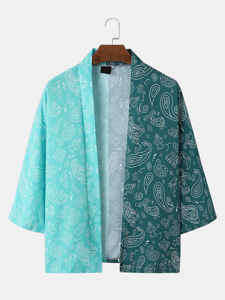 Tofarget Paisley-trykk For Menn Åpen Foran Løs Kimono