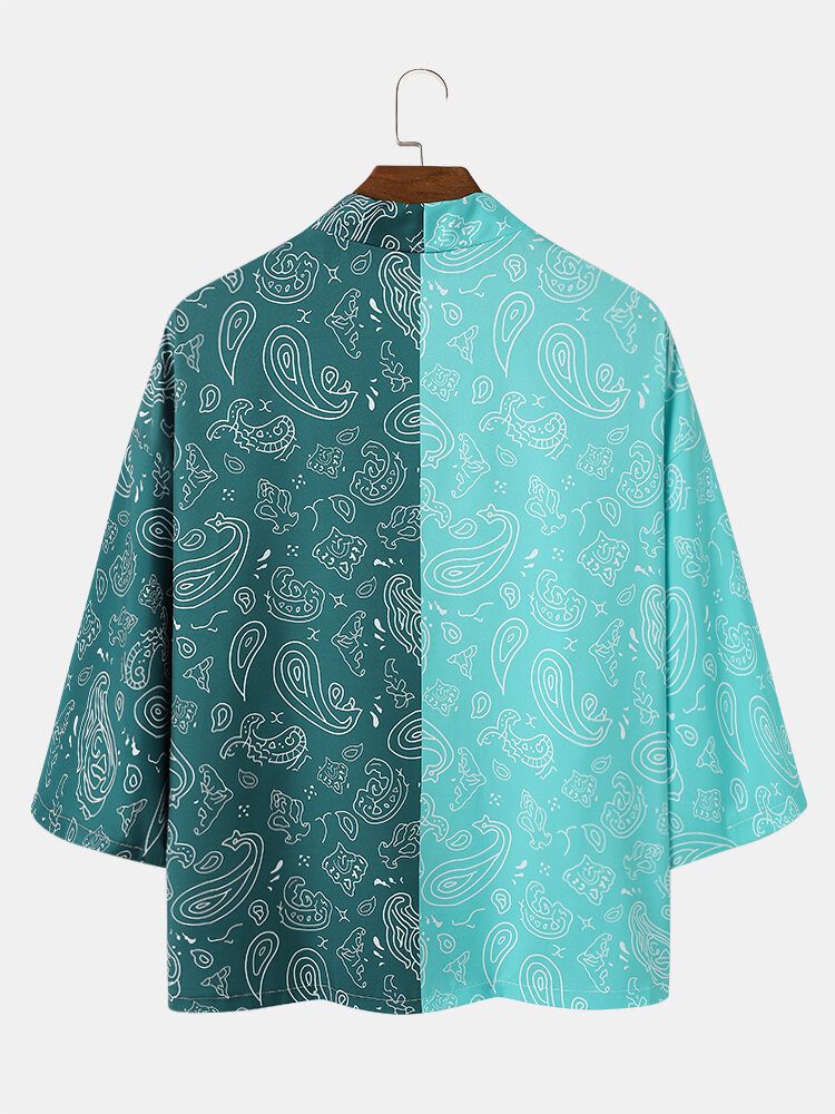 Tofarget Paisley-trykk For Menn Åpen Foran Løs Kimono